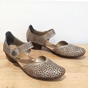 Rieker Antistress Mirjam Mary Jane 8.5 /40 Taupe Leather Laser Cut Comfort Shoes